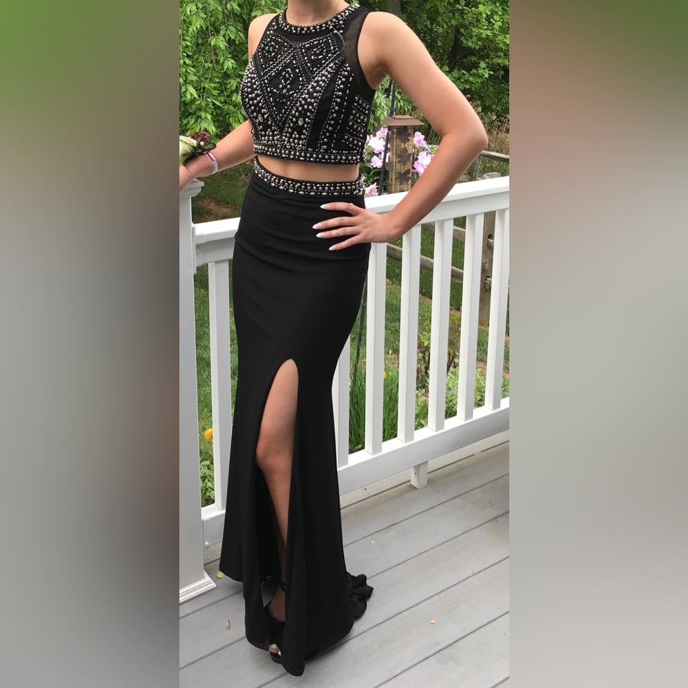 Black "Say YES to the PROM" Dress, Size 0 - Two-piece, beaded prom dress